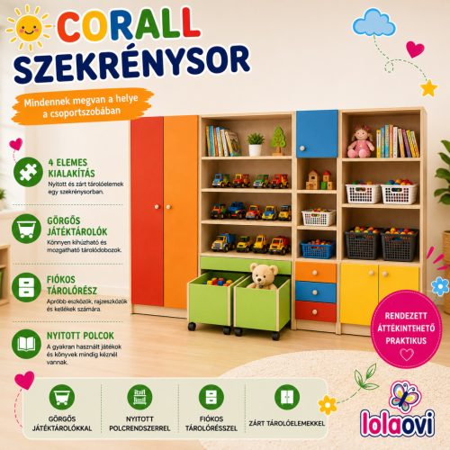 Színes ajtós óvodai szekrény